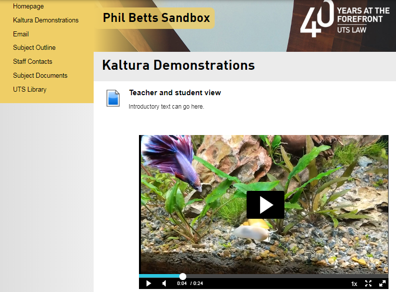 UTSOnline screenshot with embedded Kaltura media