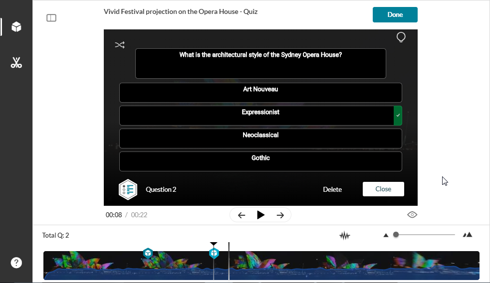 Screenshot of setting up a quiz in Kaltura