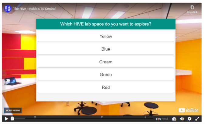 Screenshot of an crossroad type question in an H5P interactive video