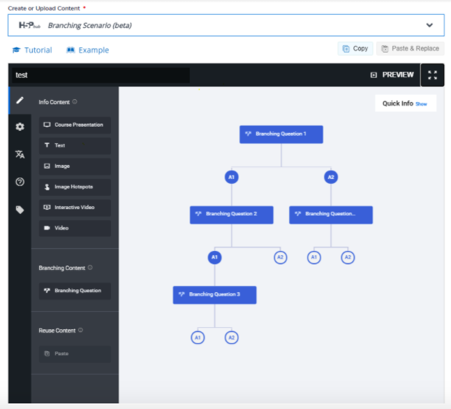 Authoring space in the branching scenario H5P activity type