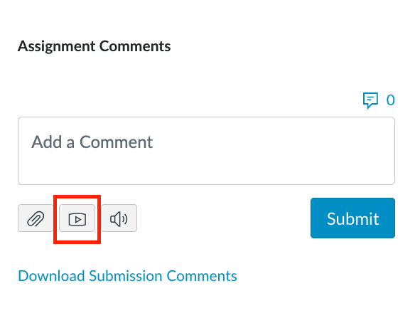 The button used to open the video/audio feedback window, situated below the 'Add a Comment' field. 