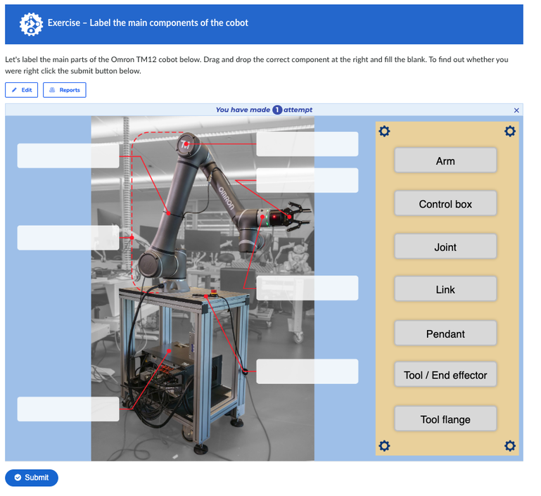 scavenger hunt activity screenshot - a drag and drop exercise that asks students to label different parts of machinery. 