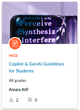 Canvas Commons tile for Copilot and GenAI Guidelines for students