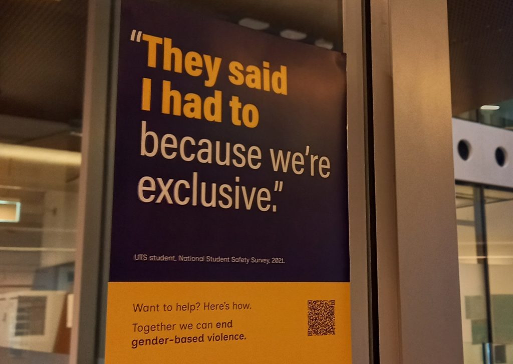 Poster reading: "They said I had to because we're exclusive"