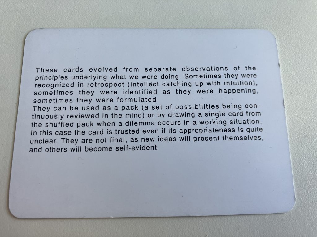 Instruction card for obligue strategies