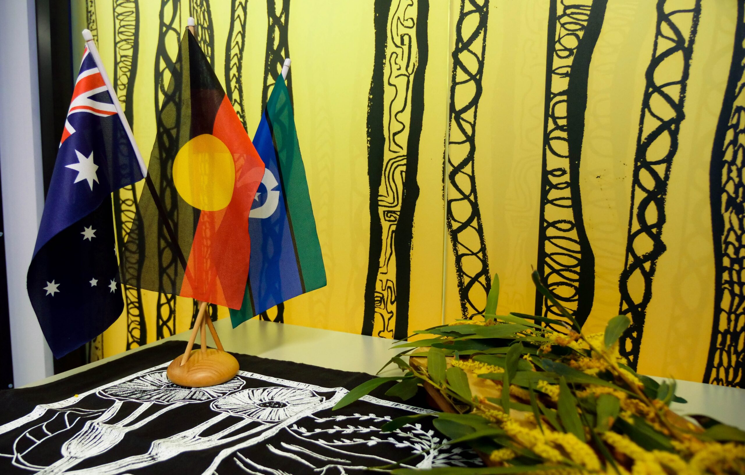 Indigenous flag on decorative table