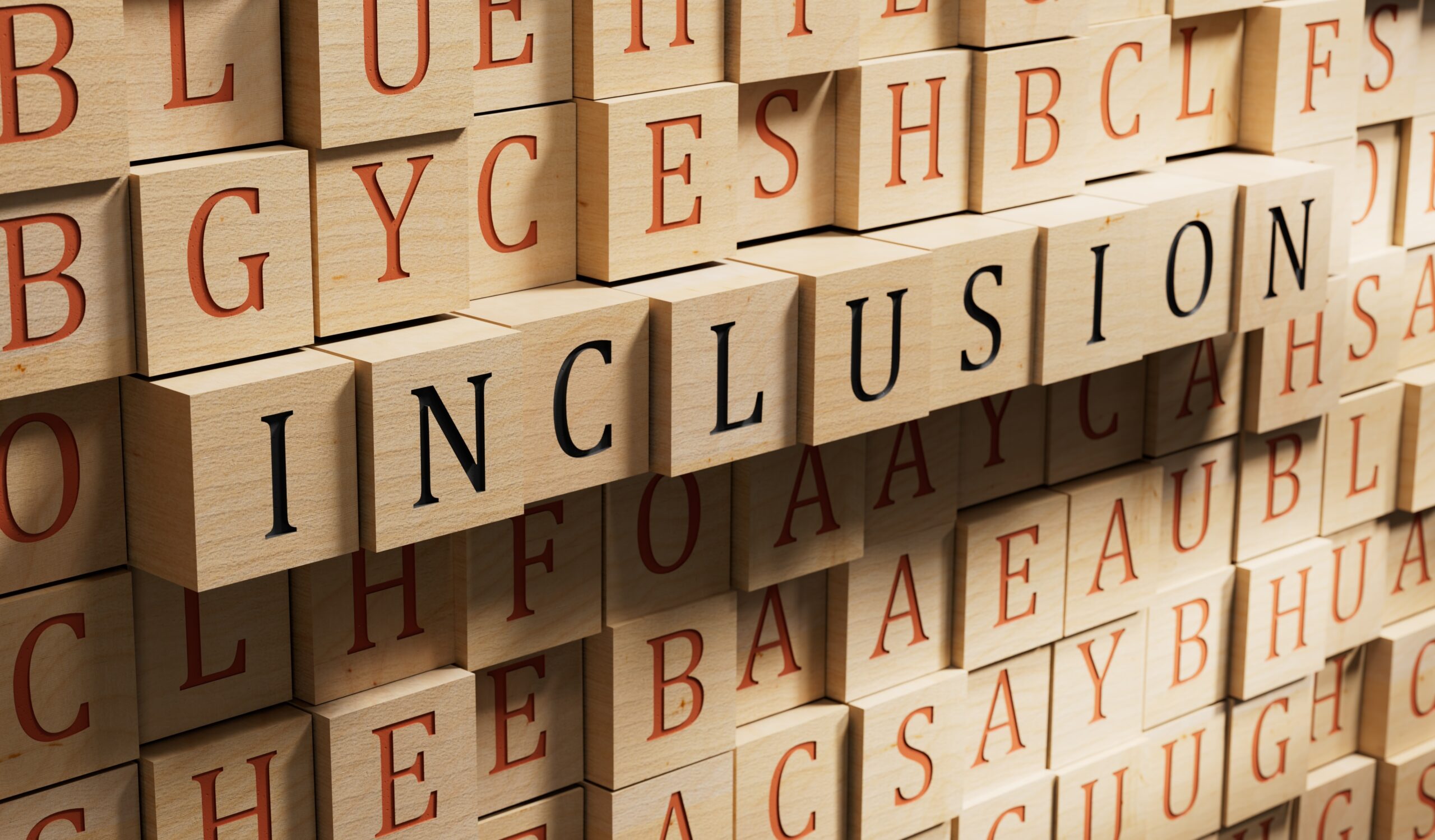 Building blocks show the word Inclusion